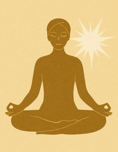 Figura meditativa con estrella sutil a un costado.