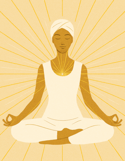 Figura meditativa con estrella sutil a un costado.