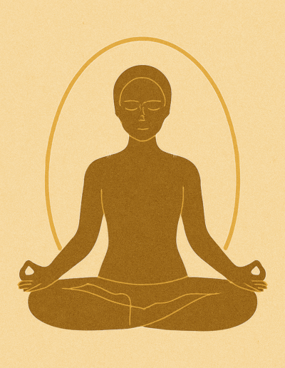 Figura en silueta rodeada de una capa ovalada brillante.