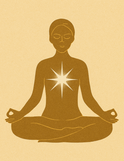 Cuerpo brillando desde el centro del pecho.